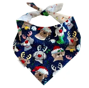 Personalized Christmas Dogs on Reversible Handmade Dog Bandanas