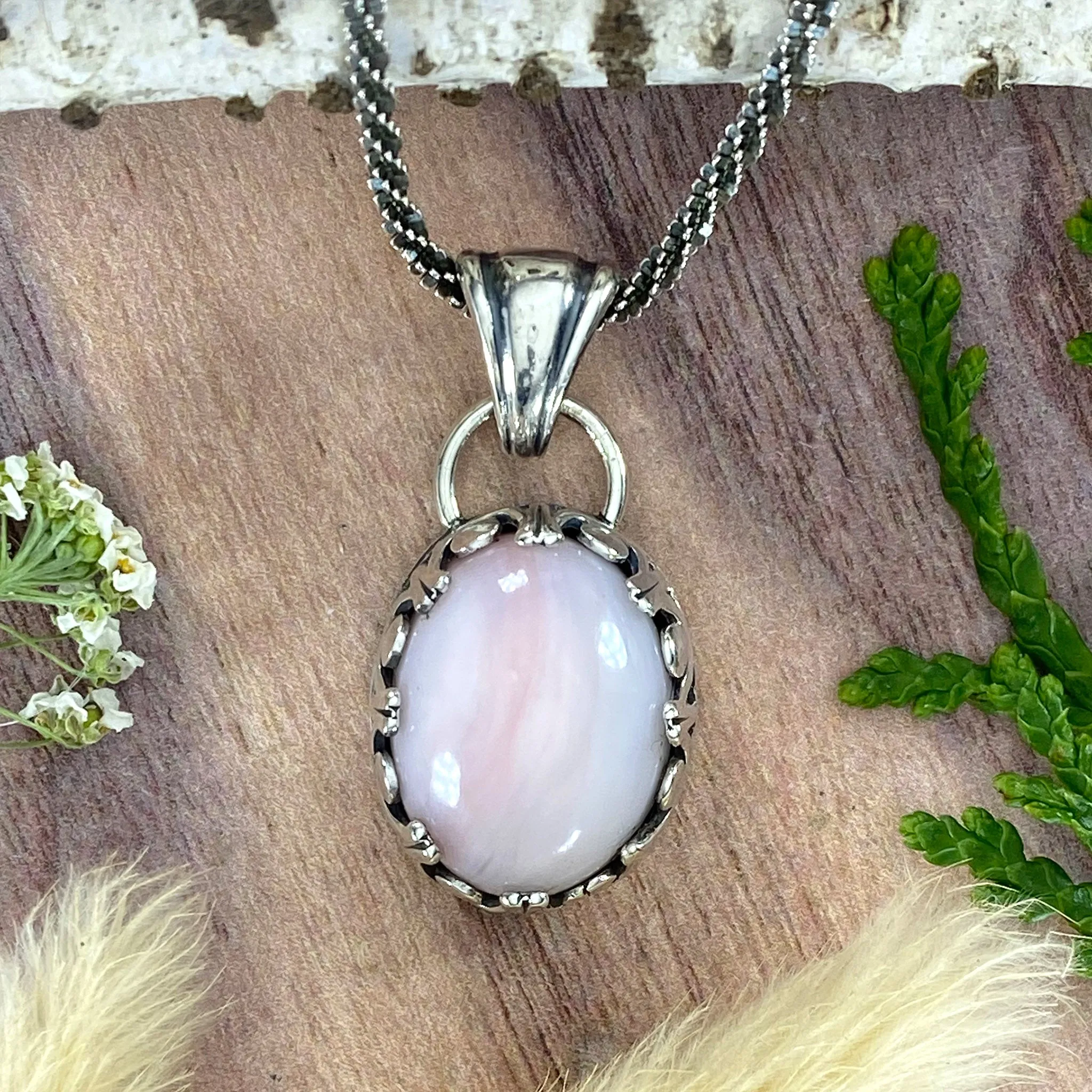 Peruvian Pink Opal Pendant Necklace