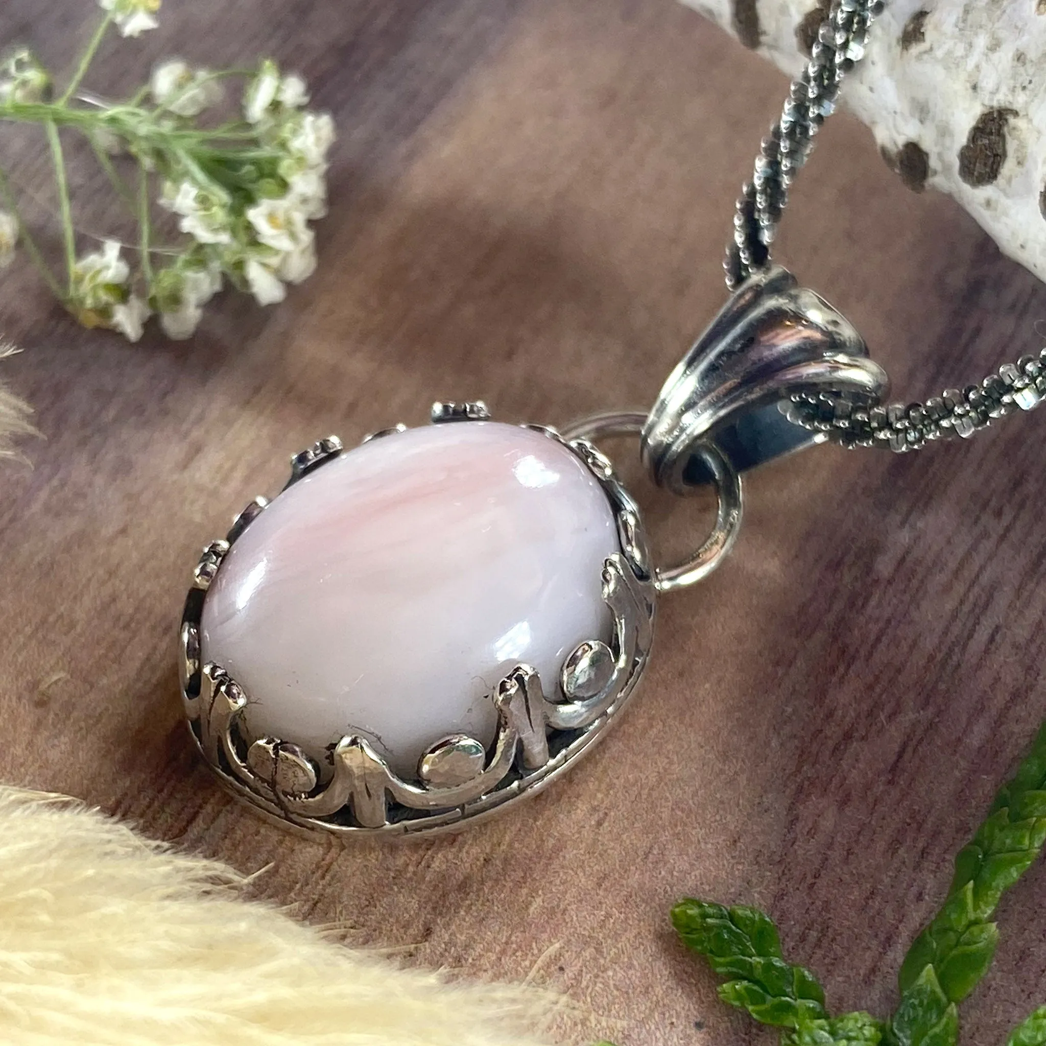 Peruvian Pink Opal Pendant Necklace