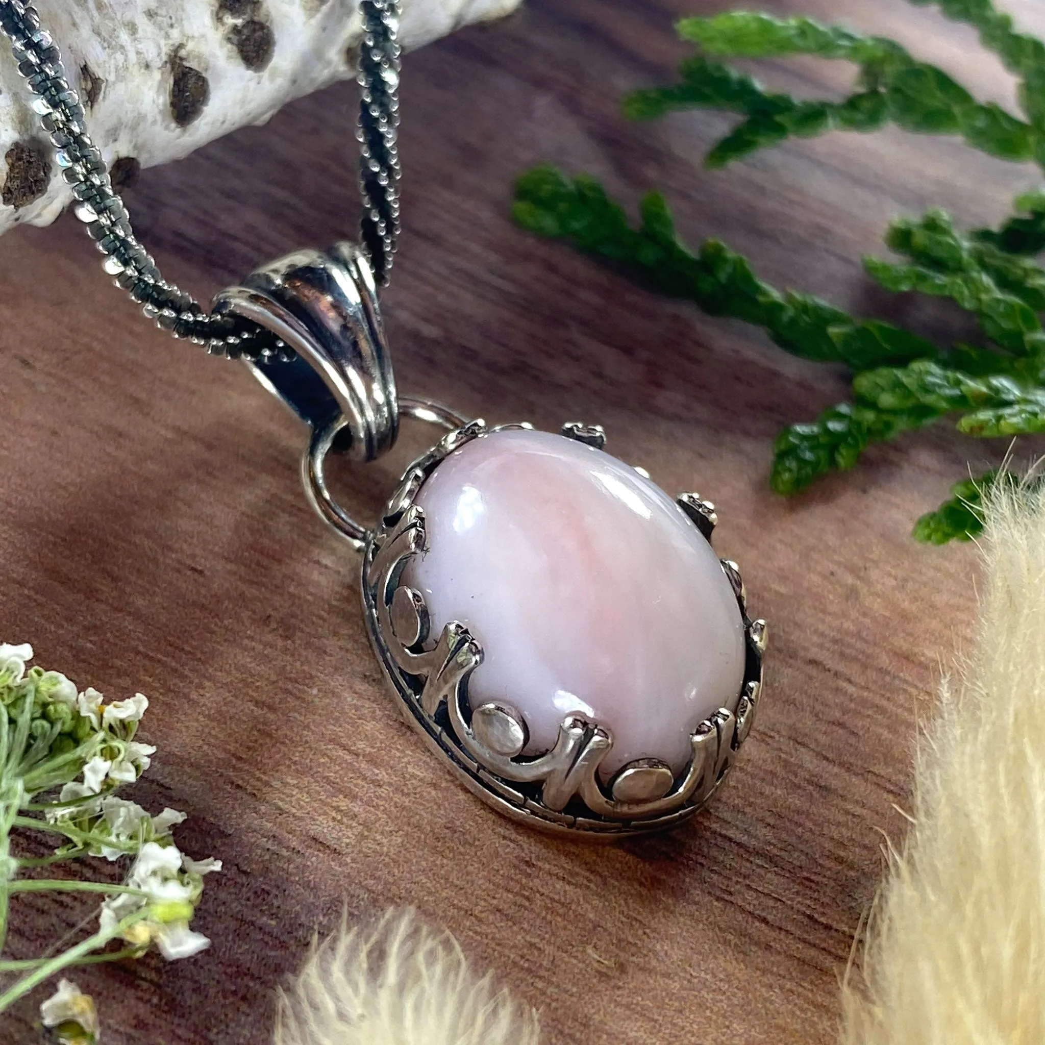 Peruvian Pink Opal Pendant Necklace