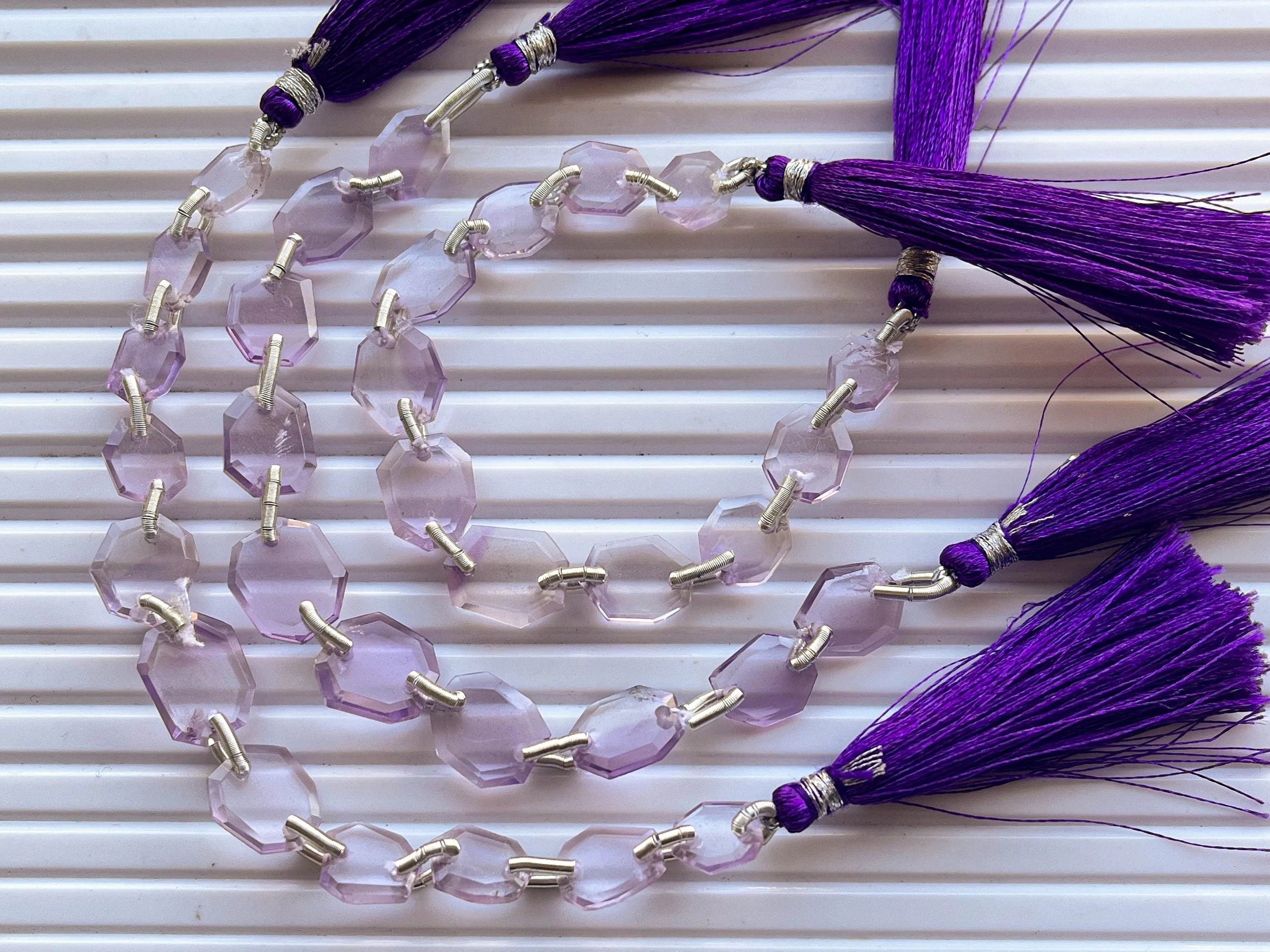 Pink Amethyst Crown Cut Double Drill Beads