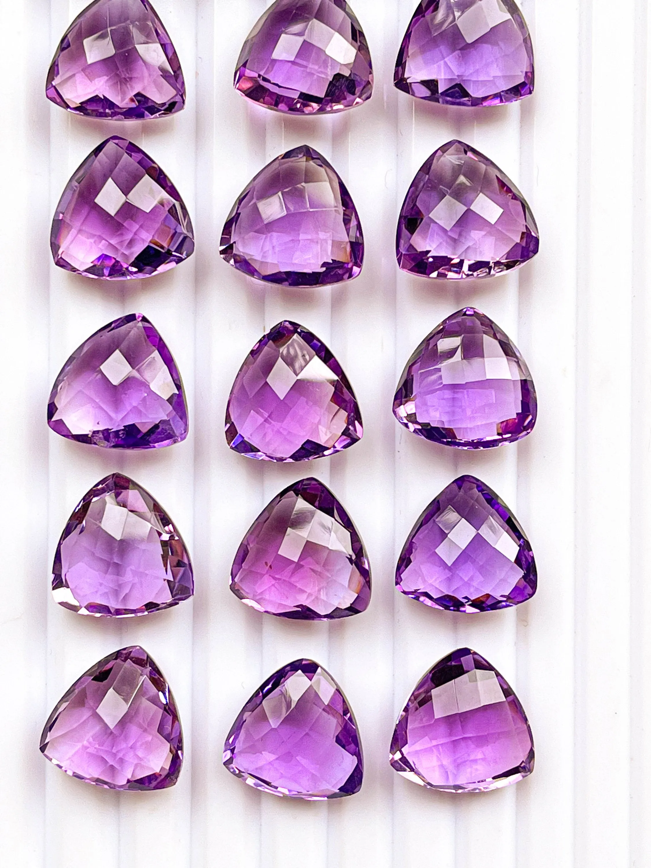 Pink Amethyst Faceted Trillion Shaped Briolette loose gemstone