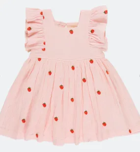 Pink Chicken - Girls Elsie Dress - Strawberry Embroidery