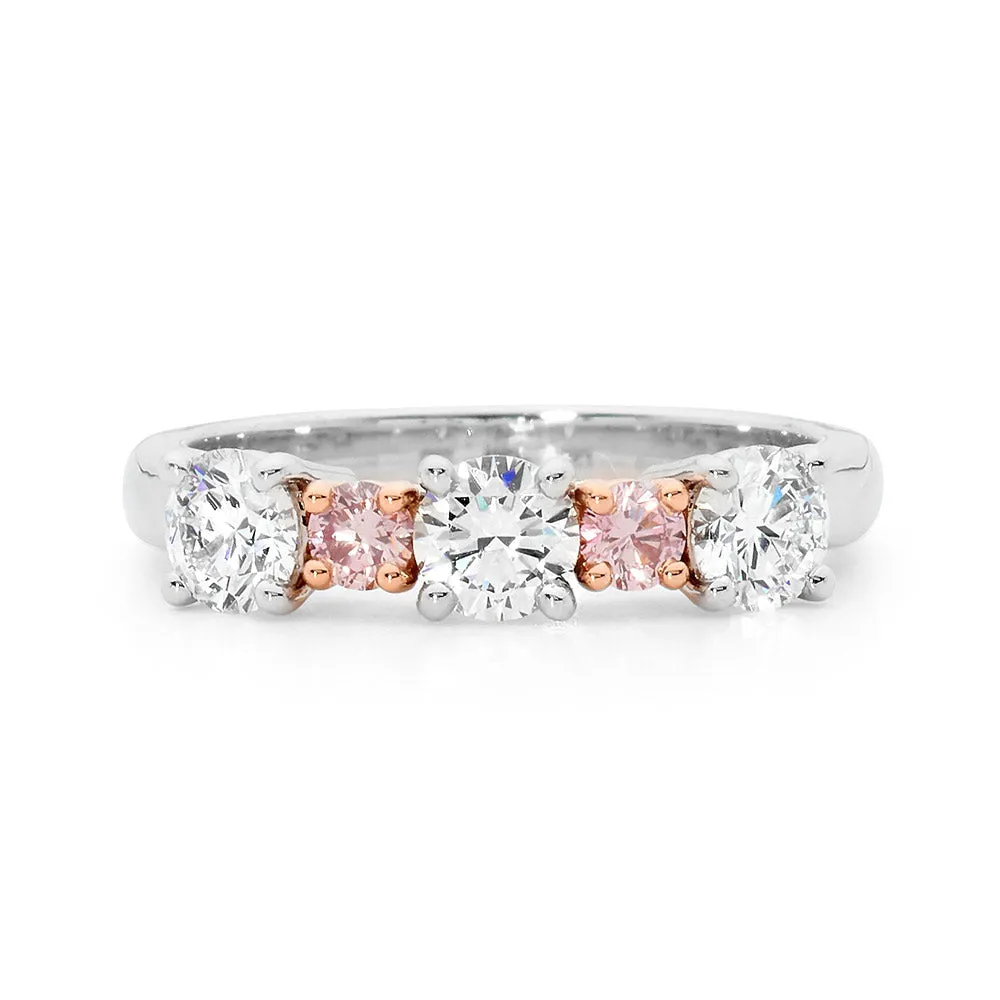 Pink diamond five stone ring