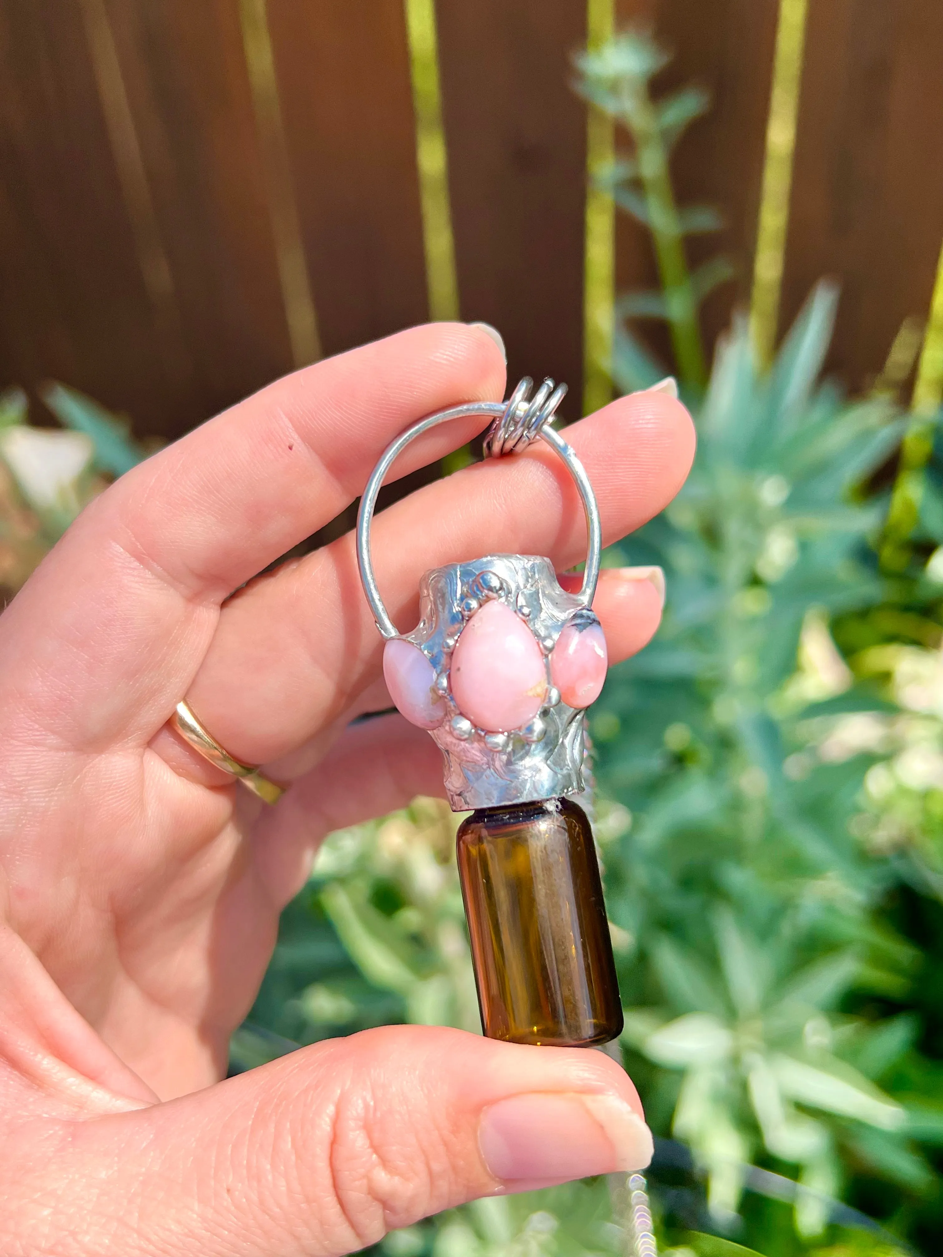 Pink Opal Aromatherapy bottle necklace