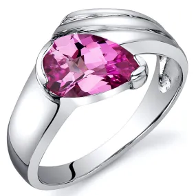 Pink Sapphire Pear Shape Sterling Silver Ring Size 8