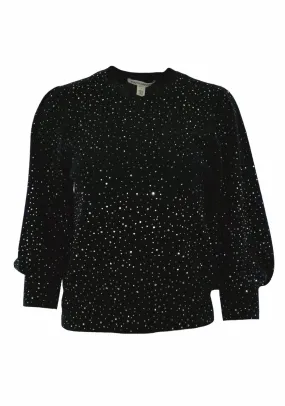 PUFF SLEEVE GRADIENT RHINESTONE CASHMERE CREWNECK - AUTUMN CASHMERE