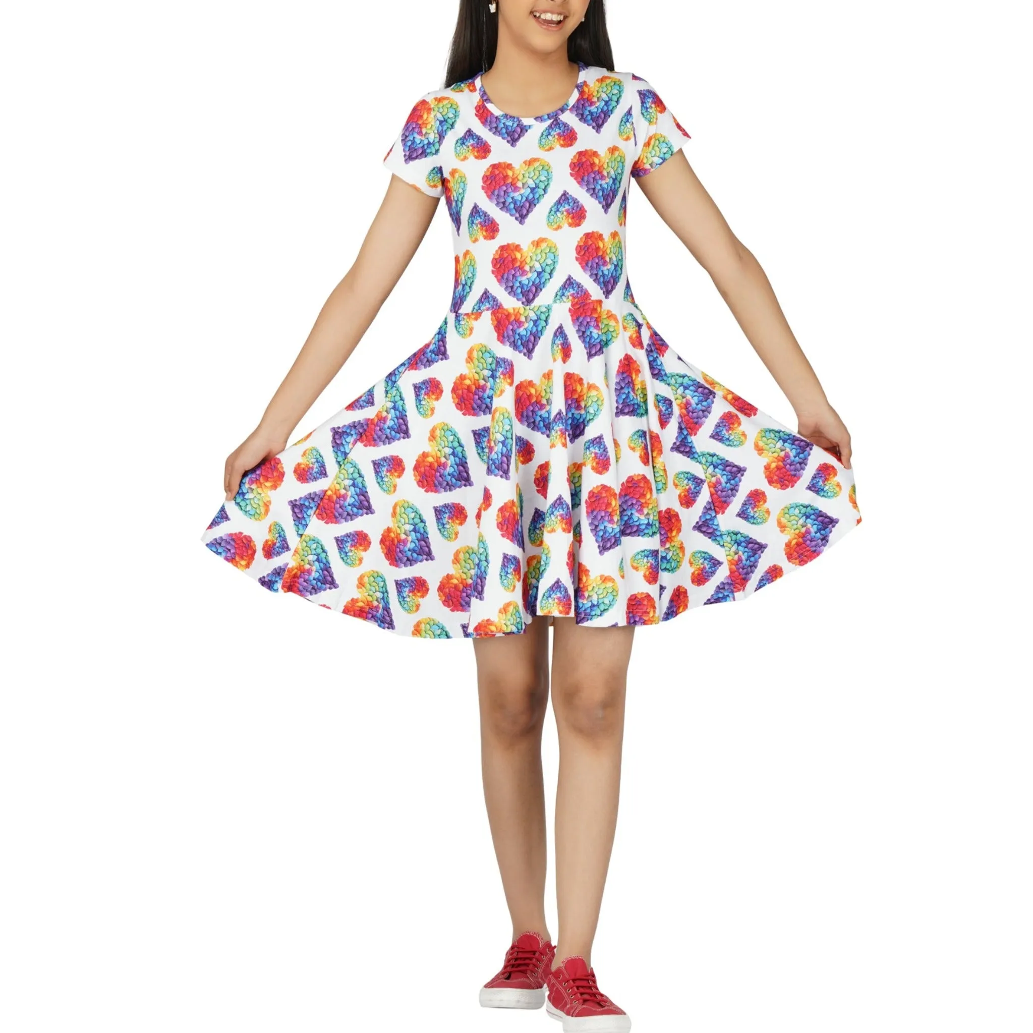 Rainbow Blossom Hearts Kids Twirl Dress