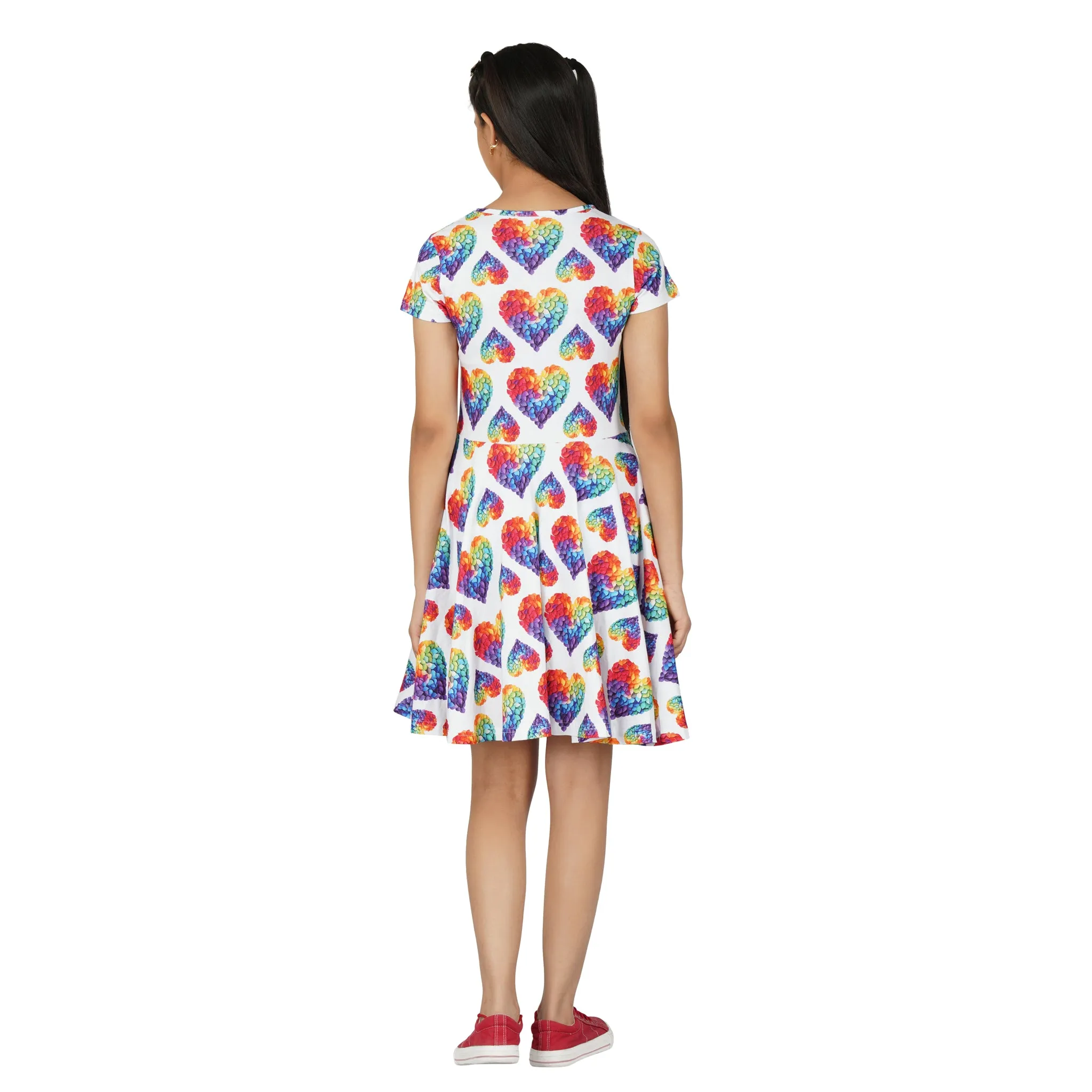 Rainbow Blossom Hearts Kids Twirl Dress