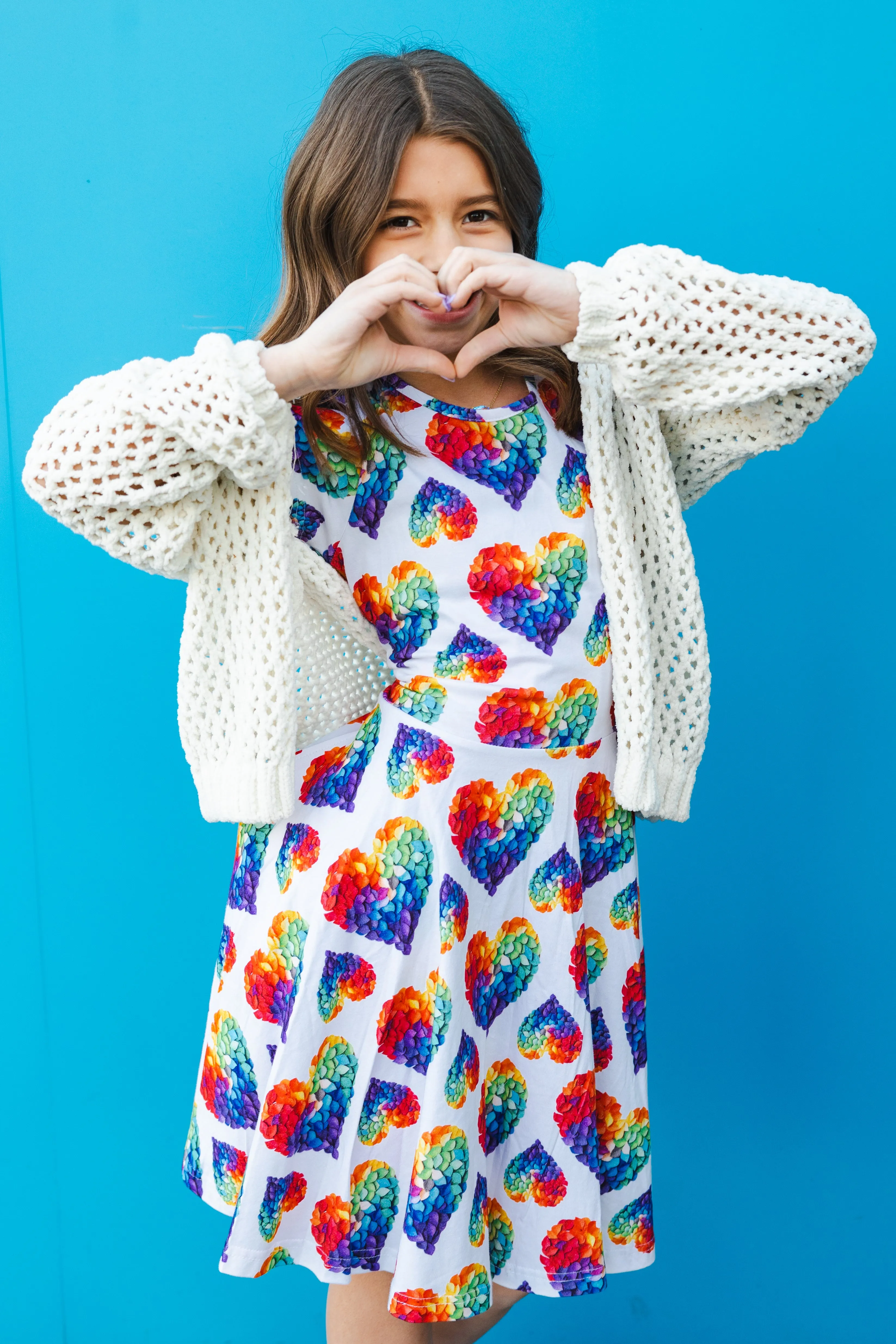 Rainbow Blossom Hearts Kids Twirl Dress