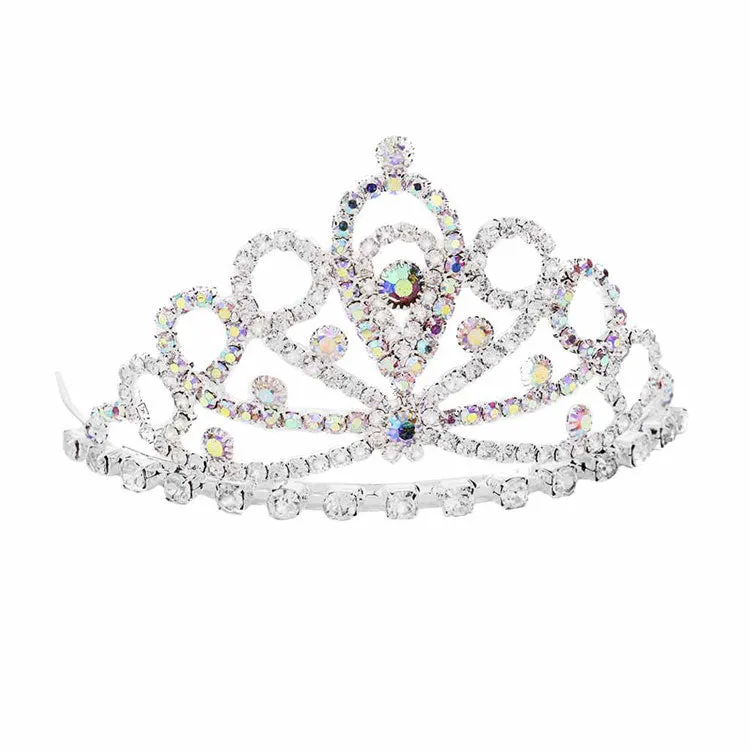 Round Floral Crystal Rhinestone Princess Mini Tiara