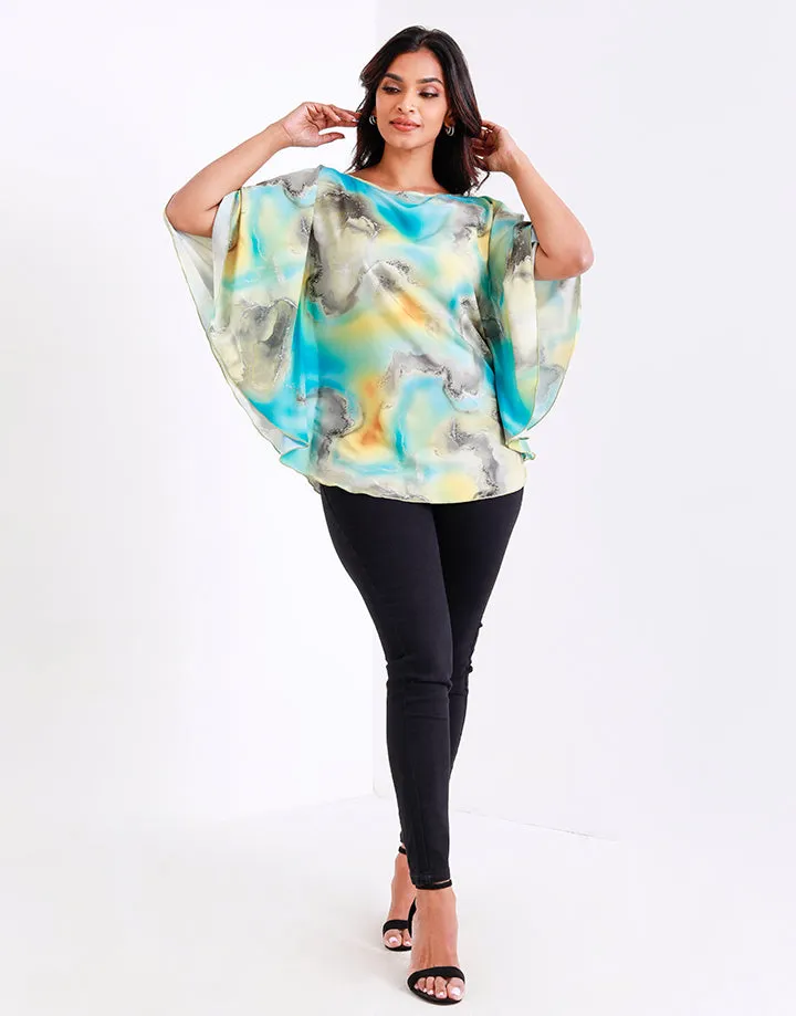 Round Neck Poncho Top with Mabel Print