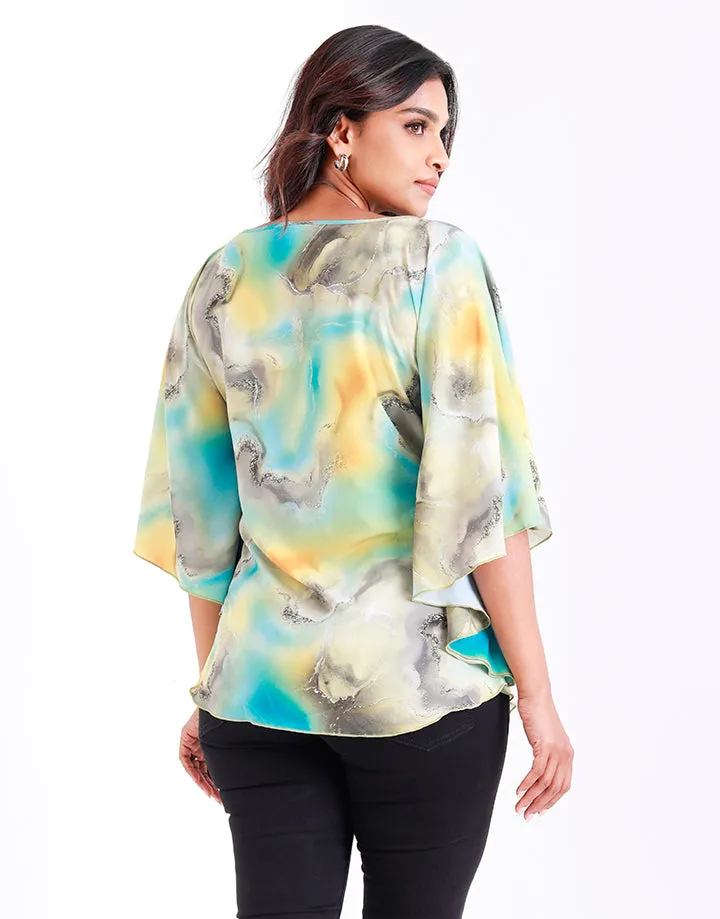 Round Neck Poncho Top with Mabel Print