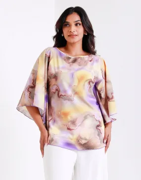 Round Neck Poncho Top with Mabel Print