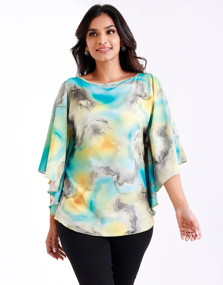 Round Neck Poncho Top with Mabel Print