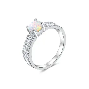 S925 Sterling Silver Round Cut Pink White Opal Ring