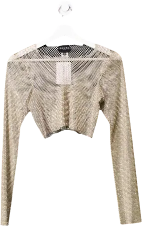 Santa Brands Metallic Golden Long Sleeve Crop Top UK XS