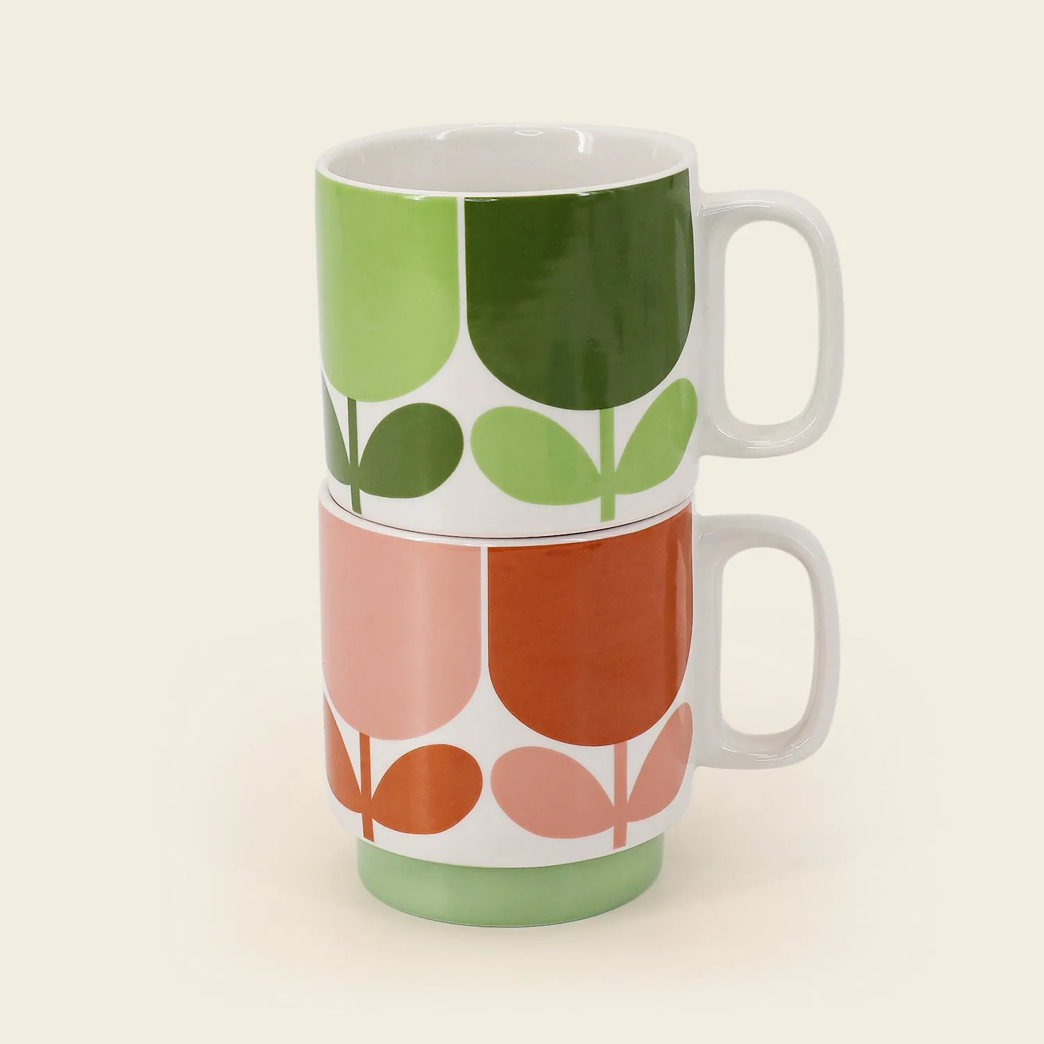 Set of 2 Mugs - Block Flower Tomato/Fern