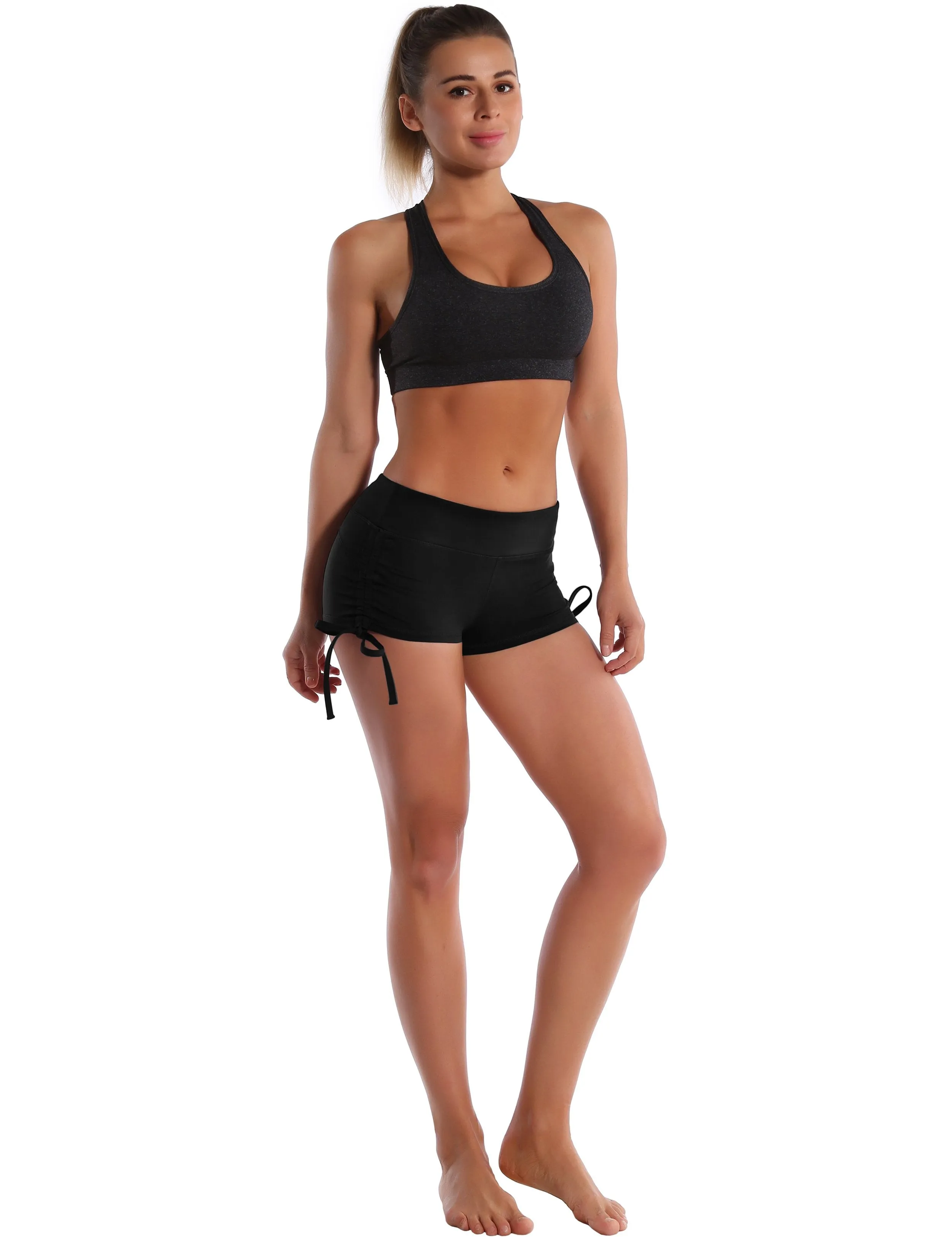 Side Drawstring Hot Shorts black ins_yogastudio