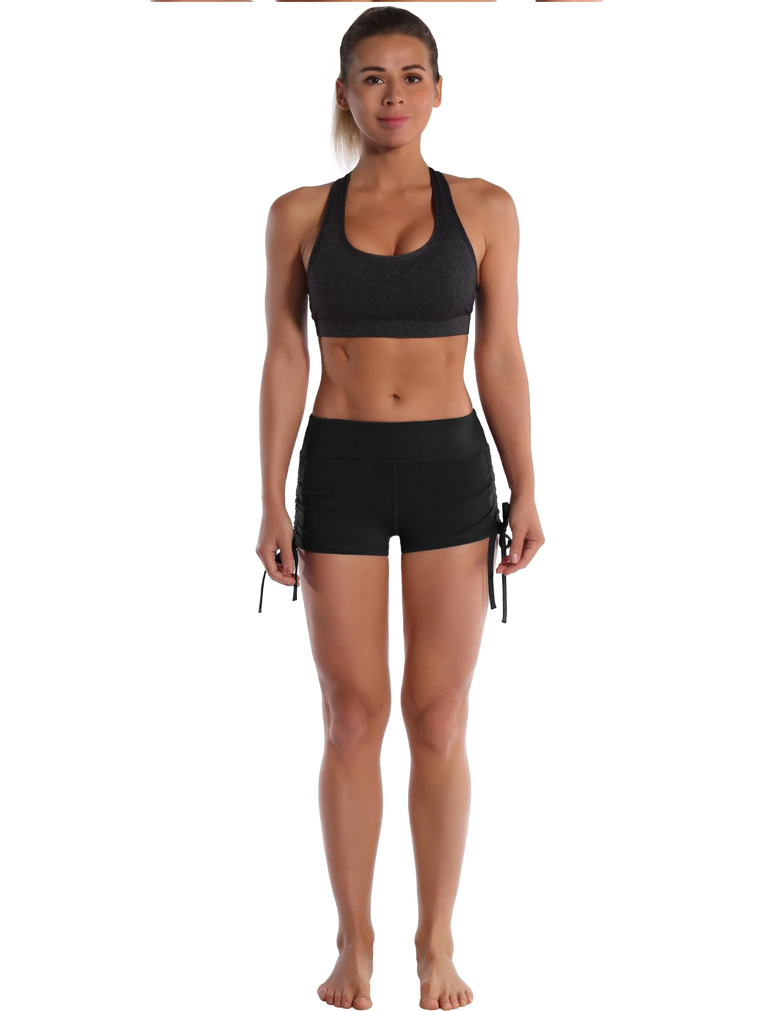 Side Drawstring Hot Shorts black ins_yogastudio