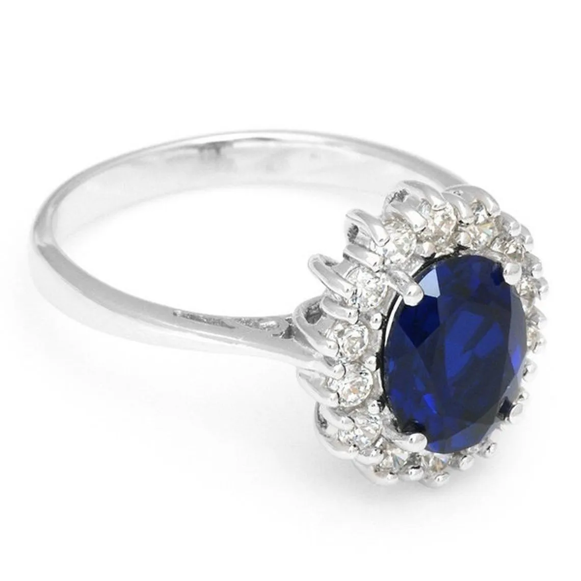 Sterling Silver Created Blue Sapphire Cocktail Ring