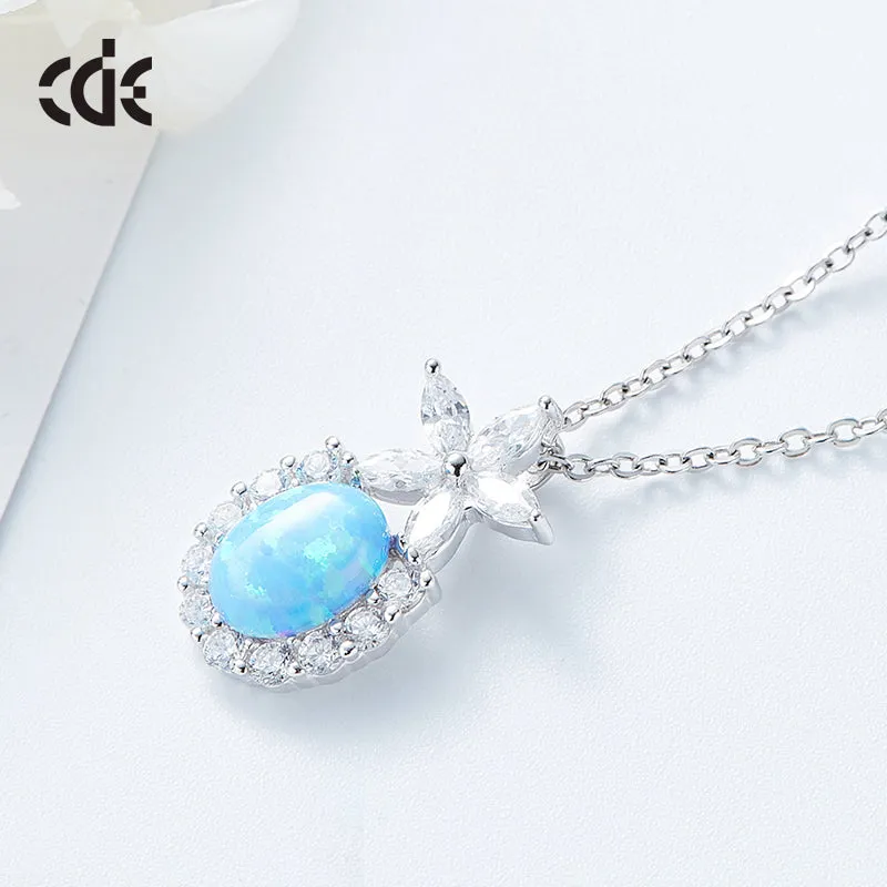 Sterling silver cute flower with an opal stone necklace