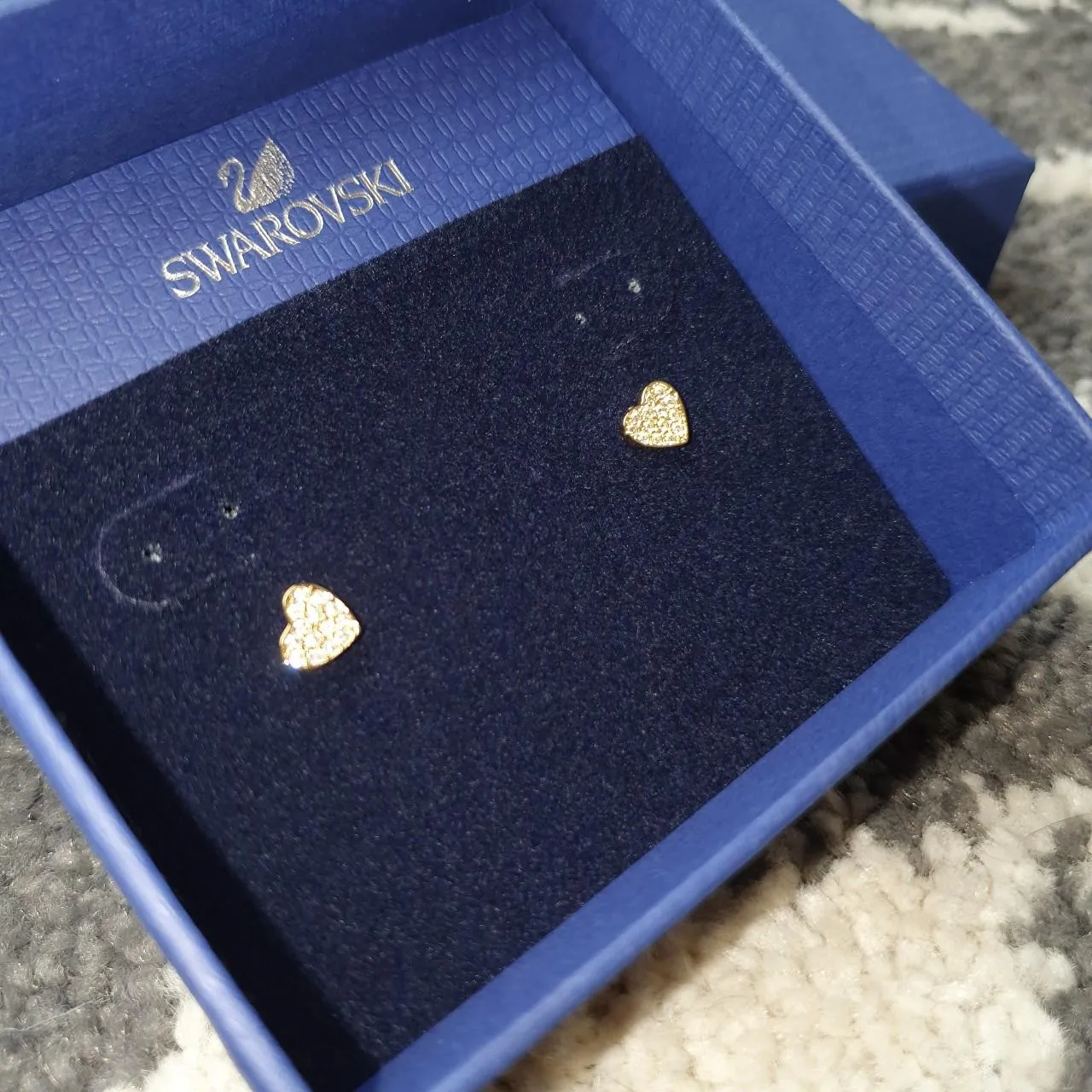 SWAROVSKI Yellow Gold Plated White Crystal Studded Heart Shaped Earrings (S)