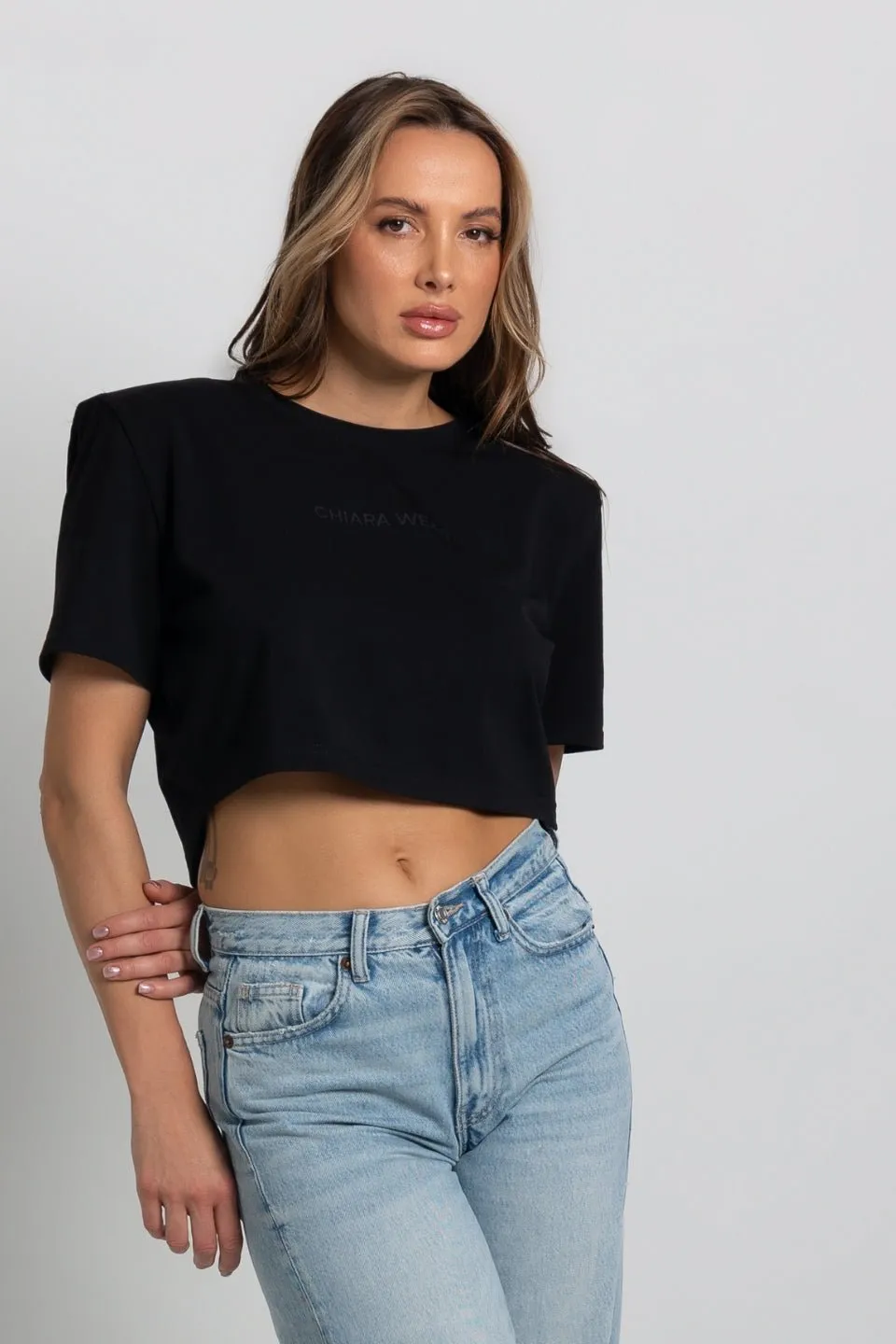 T-shirt krótki CROP TOP - czarny