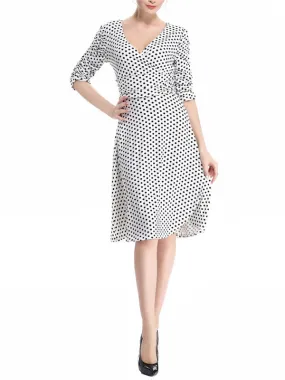 WealFeel Solid color Small dots Deep V-neck Large Swing Dress