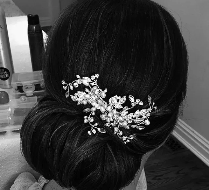 Wedding Comb of Crystal Leaves and Ivory Pearls