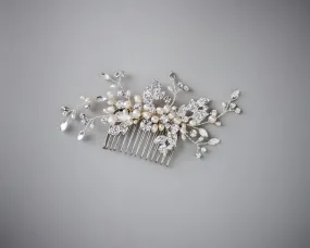 Wedding Comb of Crystal Leaves and Ivory Pearls