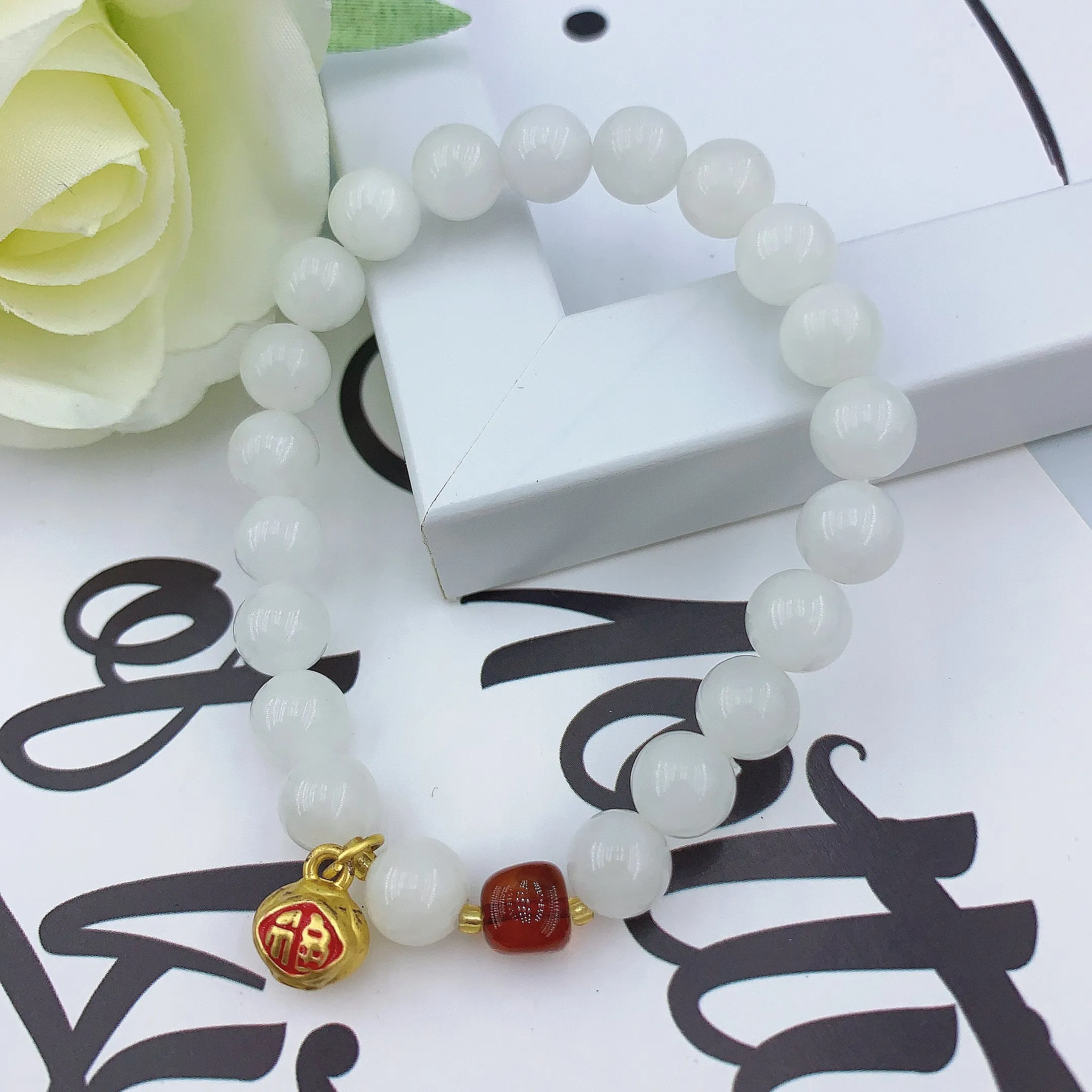 Women's Fashion White Marble Beads Gemstone Bracelet