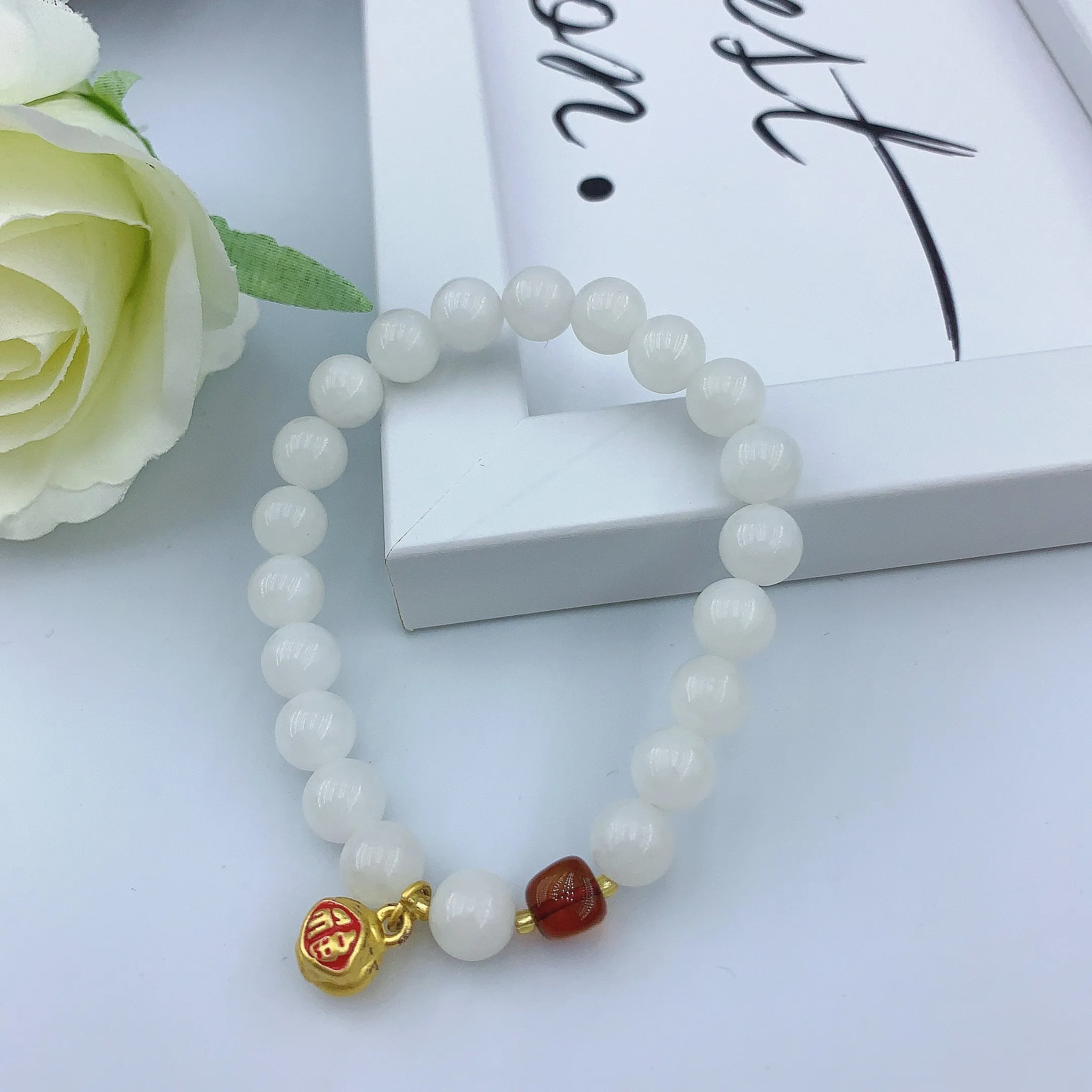 Women's Fashion White Marble Beads Gemstone Bracelet