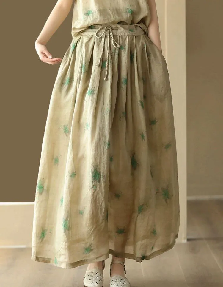 Women's Summer Floral Loose Linen Skirt