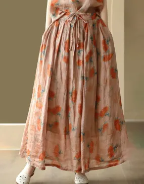 Women's Summer Floral Loose Linen Skirt