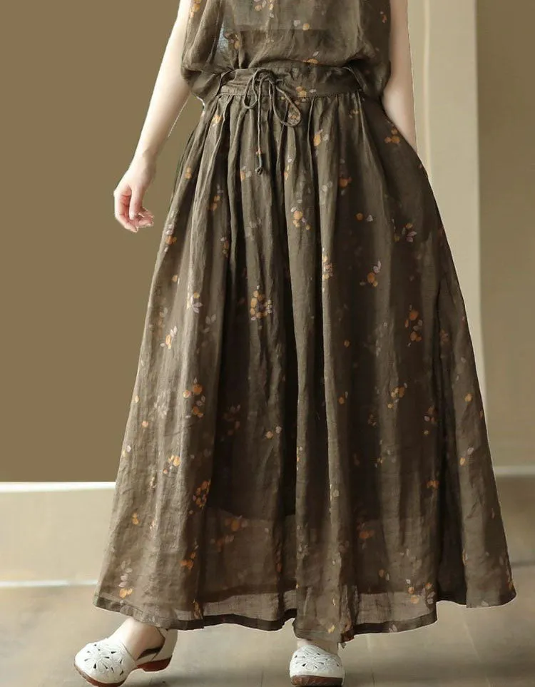 Women's Summer Floral Loose Linen Skirt