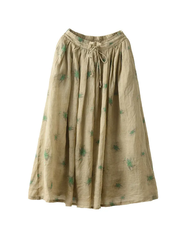 Women's Summer Floral Loose Linen Skirt