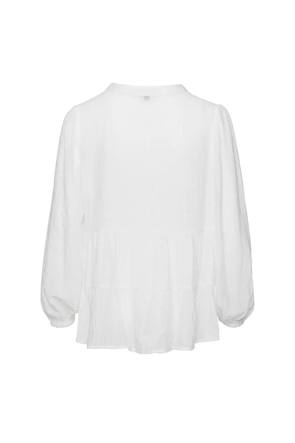 Wondrous Ivory Texture LS Puff Sleeve Tiered Blouse