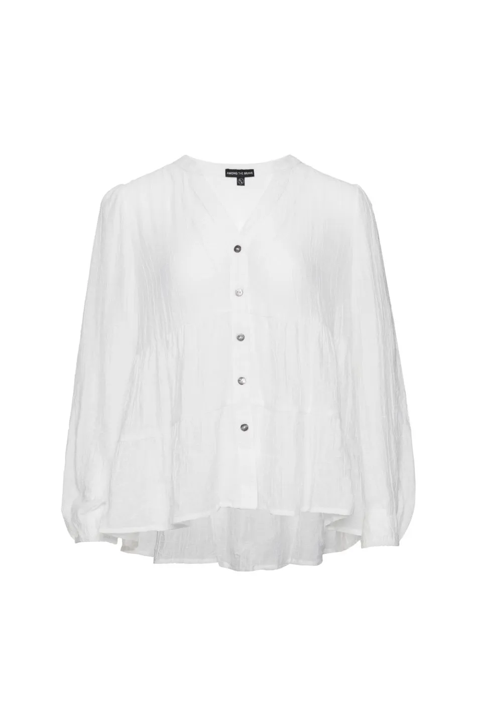 Wondrous Ivory Texture LS Puff Sleeve Tiered Blouse