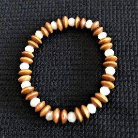 Wood and Pearl Crystal Rondelle Beaded Bracelet